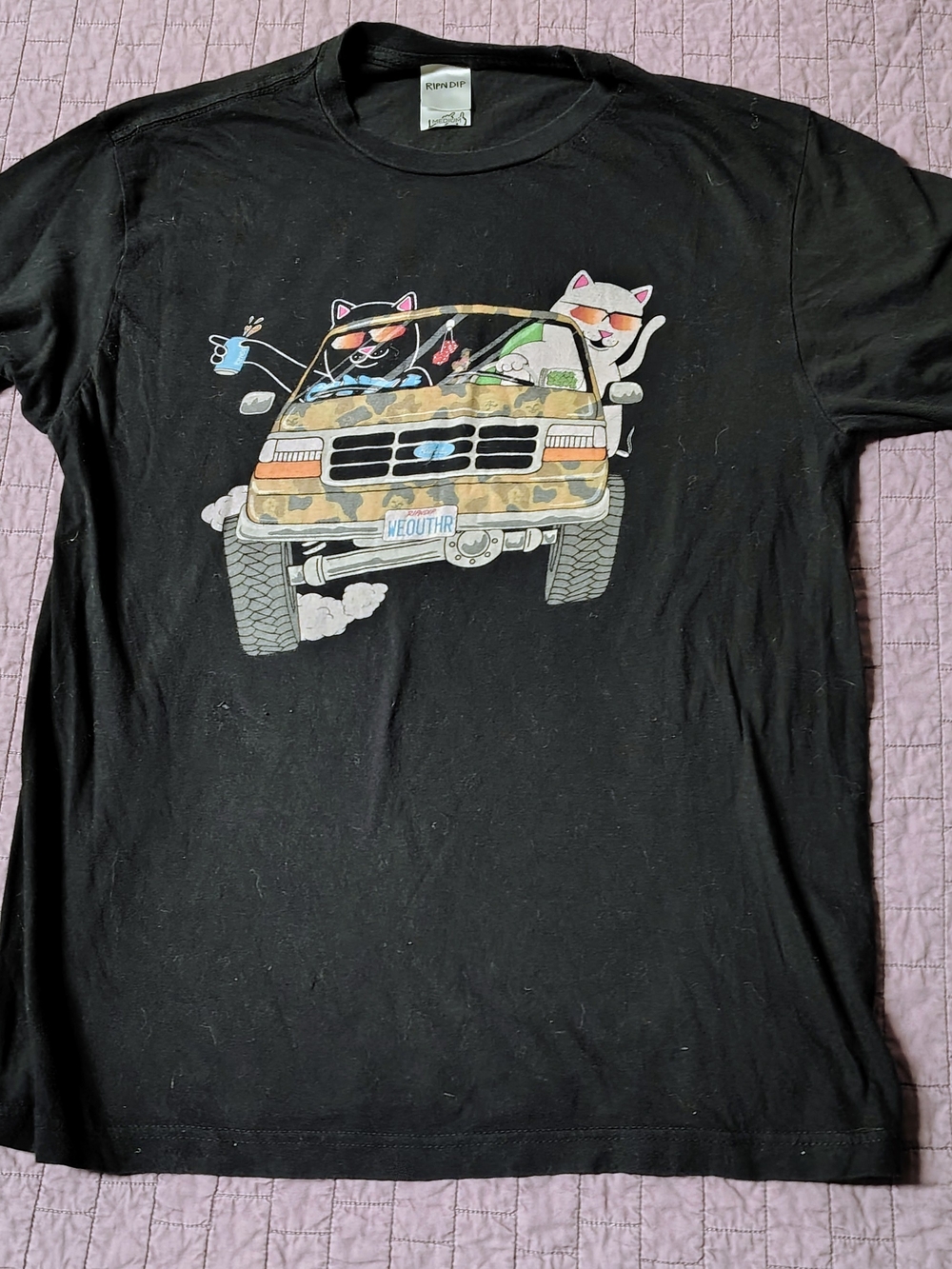 ​RIPNDIP Mens Medium Black T-Shirt Lord Nermal Camo Truck Graphic Front Back